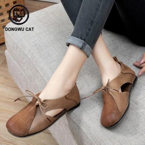 Genuine Leather Womens Plarform Sandals Female Summer Hook&Loop Solides Women Shoes Wrap Toes Sports Footwear Slides