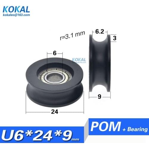 [U0624-9]Free shipping 10 pcs POM 696zz coated bearing roller wheel u groove sliding wheel pulley 6*24*9