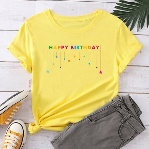 Happy birthday Women Black T Shirt Girl Harajuku Korean Style Graphic Tops 2021 Kawaii Female T-shirt TX8949