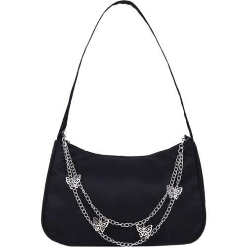 Fashion Women Pure Color Butterfly Chain Shoulder Bags Casual All-match Underarm Bag Elegant Ladies Small Hobos Handbags Purse