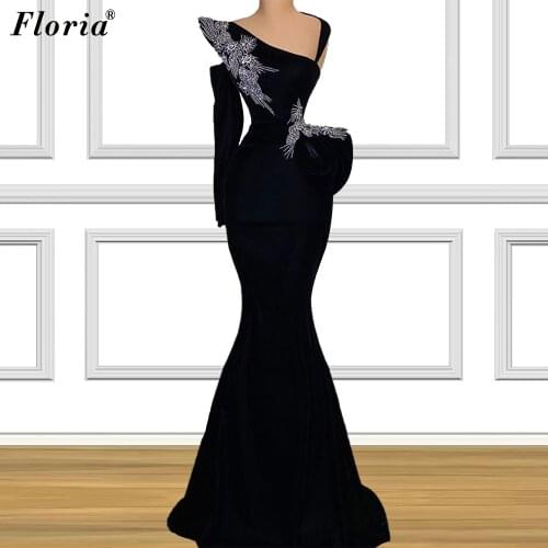 Dubai Black Mermaid Evening Dresses For Women Party One Shoulder Special Occasion Dresses Evening Wear вечернее платье 2020