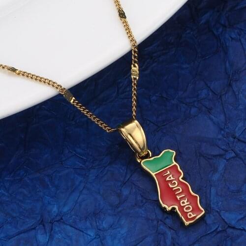 Gold Cololr Enamel Coated Portugal Map Pendant Necklace Trendy Map Chain Jewelry