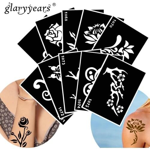 10 Pieces/Set Henna Tattoo Stencil Flowers Pattern Makeup Paste Drawing Female Body Art Stencil Sexy Product Waterproof HN#60
