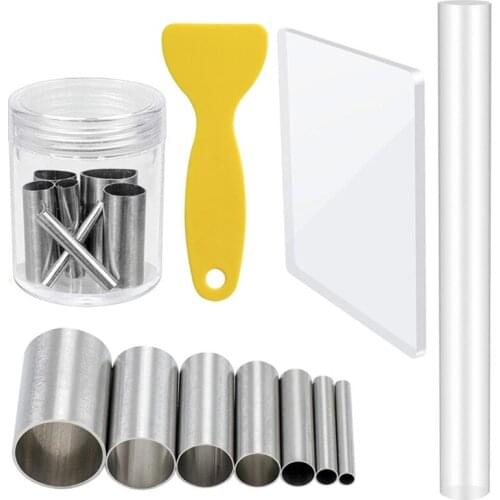 10pcs Acrylic Clay Roller Scrapers Indentation Round Circle Shape Cutters Punch Mold Backing Board for Pottery Craft DIY Making