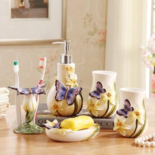Dental Home Decoration wedding gift 5PCS bathroom supplies ceramic bathroom set Soap dish Toothbrush holder Beautiful fashion