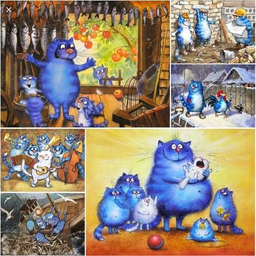 5D DIY Diamond Painting Bule Cat Scenery Full Drill Animal Mosaic Embroidery Handmade Hobby Cross Stitch Kits Home Decor Picture