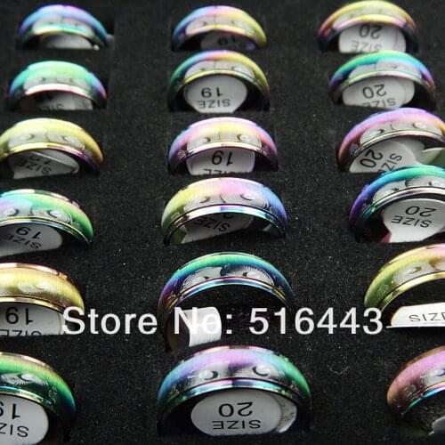 A-513 Free Shipping Wholesale Fashion Jewelry 25pcs Stainless steel Rainbow Lucite Fashion Women Mens Rings