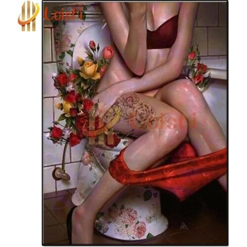 Diy diamond painting Toilet decoration, beautiful women go to the toilet rhinestone mosaic cross stitch full square round drill