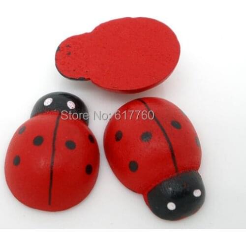 Free shipping-100 Painted Wood Ladybug Craft Ornament for Scrapbooking 19x13mm E04515