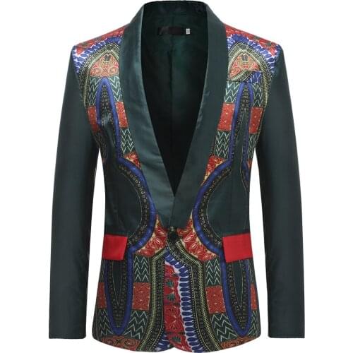 African Dashiki Print Blazer Jacket Men 2020 Brand New Slim Fit Shawl Collar Blazer Men Party Stage Dance Prom Costume Homme 3XL