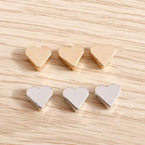 50pcs 7*6mm Trendy Gold Color Love Heart Beads Charms for Jewelry Making Accessories DIY Bracelets Necklaces Handmade Craft