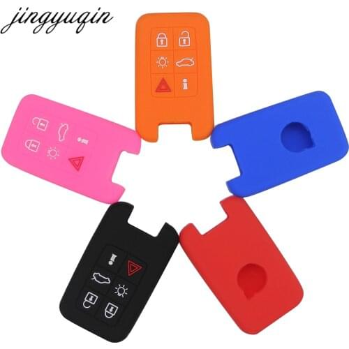 Jingyuqin Skin Silicone 6 Button Smart Remote Key Case For Volvo V40 S80 XC60 S60L V60 XC90 V70 S40 Keyless Fob Cover Protection
