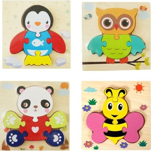 Animal Wooden Puzzle 3D Puzzles For Kids Educational Wooden Toys Jigsaw Puzzle Color Cognition Practical Ability Challenge Game