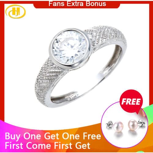 Hutang S925 sterling silver round 7mm white zircon ring for women wedding engagement crystal fine jewelry best gift for her