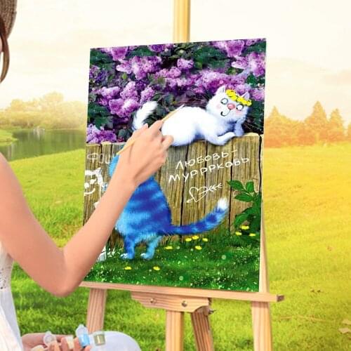Cartoon Blue White Cat Painting By Numbers Set Acrylic Paints 50*70 Painting On Canvas Home Decor For Handicraft