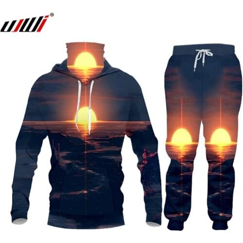 UJWI 3D Print Suits Men Sets Anime Sunset Scenery Funny Harajuku Winter Unisex 3d Tracksuit Stand Jacket Sweatsuit ZIP Hoodies