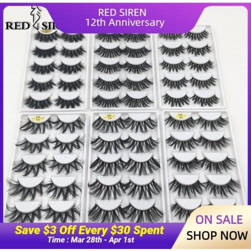 RED SIREN 5 Pairs 25mm Lashes 3D Mink Lashes 18mm-25mm Dramatic Volume Long Fake Lashes Make Up Faux Mink False Lashes Wholesale