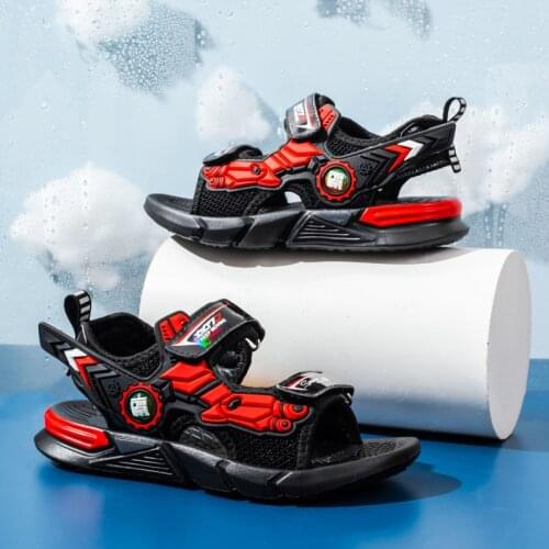 Summer Open Toe Sandals For Children Badge Air Mesh Two Strap Sandals For Boy Light Weight Soft Outdoor Sport Sandals Boy Kids