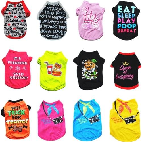 ABRRLO Summer Pet Clothes Small Dog T Shirts For Dogs Cats Funny Printed Cotton Shirt Puppy Sweatshirt Yorkshire Terrier Clothes