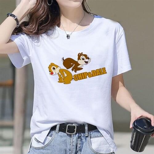 Summer Womens Clothes Chip And Dale Print Disney Cartoon Tshirt Harajuku Loose O-neck White Female T-shirt Streetwear Tops
