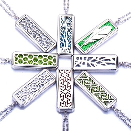 Magnetic Pendant Rectangle Stainless Steel Aromatherapy Essential Oil Diffuser Perfume Locket Pentagram Style Necklace Jewelry