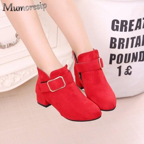 Mumoresip Fashion New Girls Boots Kids Boots For Big Girl Size 27-37 Simple Buckle Chic Classic Design Children Ankle Boots High