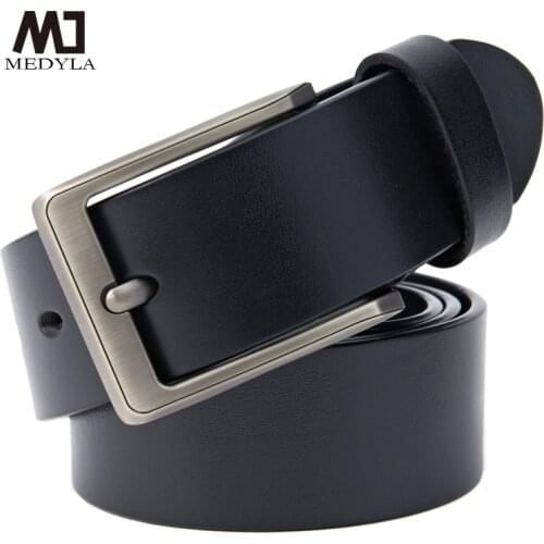 Medyla Mens Leather Belt Pure Cow Leather Needle Buckle Jeans Belt men Fashion High Grade Authentic Lengthening Belt A90203