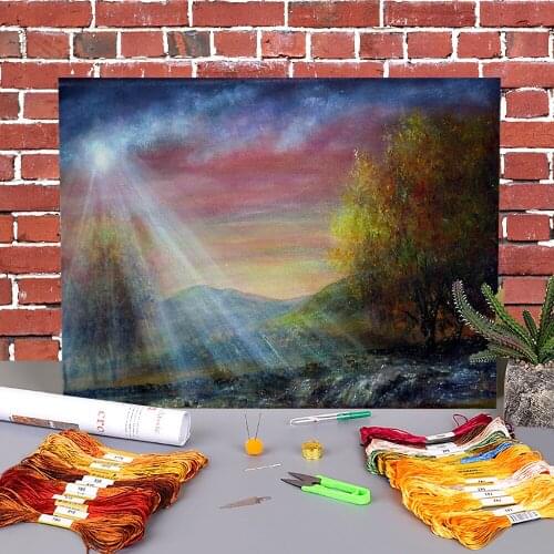 Natural Scenery Der Printed 11CT Cross-Stitch DIY Embroidery Kit DMC Threads Sewing Needlework Hobby Handiwork Design Stamped