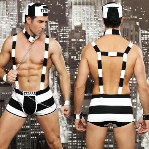 New Porn Men Lingerie Sexy Hot Erotic Catsuit Prisoner Cosplay Sexy Striped Costumes Erotic Body Sex Game Body Suit Sexy Costume