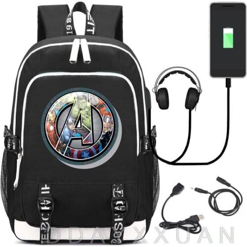 The Avengers Laptop Backpack Women Men Notebook Mochilas Iron Man Back Pack USB Charging Bag Travel Casual School Backpack