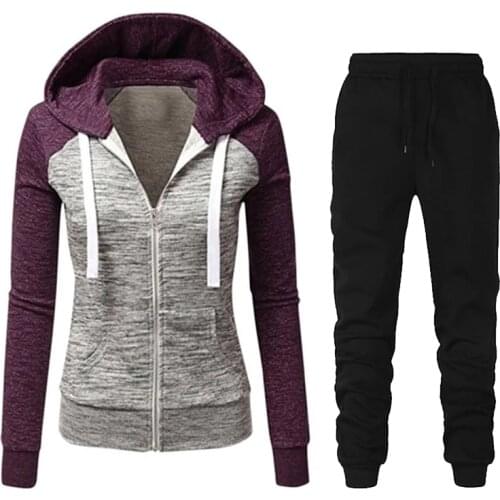 Autumn Winter Women Tracksuit 2 Piece Set Zipper Patchwork Jacket Hoodie+Pants Sportwear Womens Sports Suit Female Clothing