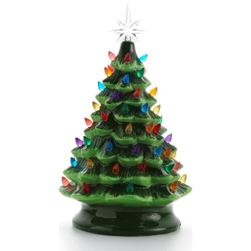 Illuminated Ceramic Christmas Tree Ornaments Holiday Decoration Green
