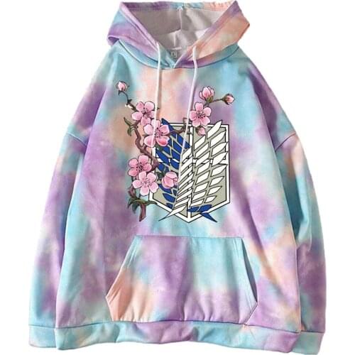 Tie-dye Hoodie Japanese Anime Graphic Hoodies Men Attack on Titan Pullover Sweatshirt Unisex Male Clothes