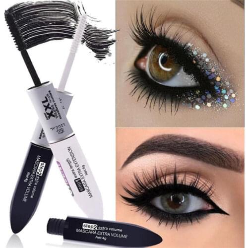 2 IN 1 4D Silk Fiber Lash Mascara Black Waterproof Silk Fiber Volume Double Lengthening Curling Eye Lashes Mascara Tubes T0834
