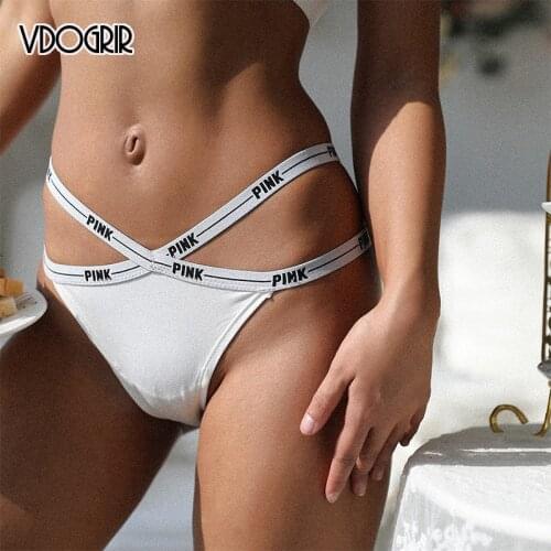 VDOGRIR Sexy Womens Panties PINK Letter Underwear Thin Belt Thongs Female Cotton String Low Waist Lady Lingerie Woman G-String