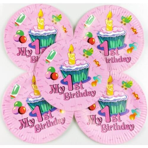 10pcs/lot First Birthday Theme Plates Kids Girls Favors Dishes Birthday Events Party Baby Shower Decoration Tableware Supplies