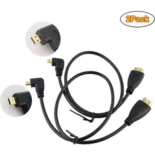 2Pack 1.64 Feet 50CM 90 Degree Angle Micro HDMI Male to HDMI Male Cable Connector (2Pack Each of Right Angle and Left Angle)