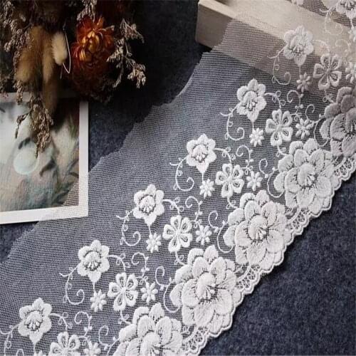 3 Yards/Lot Embroidery Mesh Lace Trim 11cm Wide Ivory White Flower Cord Fabric Sewing Patchwork Clothing Accessories