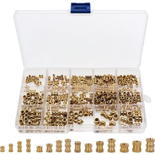 340Pcs Female Thread Knurled Nuts M2 M3 M4 M5 Brass Threaded Insert Round Injection Moulding Knurled Nuts Assortment Kit