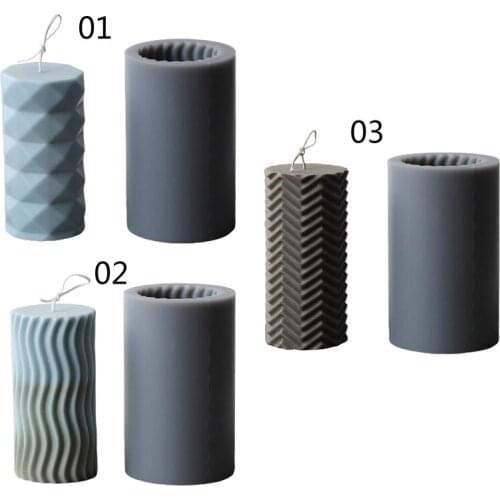 3D Cylinder Stripe Wave Candle Mold Silicone Clay Soap Mould for Making Soy Wax Beeswax Candles Handmade