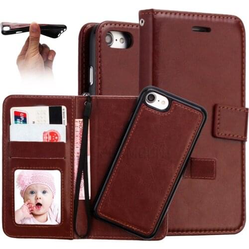 5 pcs Wholesale Magnetic 2 in 1 Leather Phone Case for iPhone 6 6 Plus case Crazy Horse Pattern Leather Cover with Card Holder