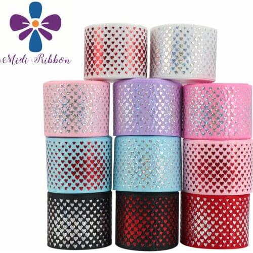 50 Yards/Roll 38mm Grosgrain + Hologram Heart-Shaped Printing Ribbon Sewing Supplies Gift Wrapping Ribbon Handmade Bow Material