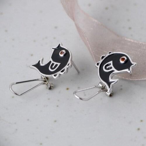 BOCAI New Real S925 silver jewelry Woman earrings retro drip fish fashion female ear buckles