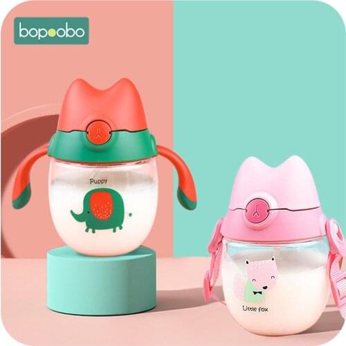 Bopoobo Animal Series Baby Feeding Cups With Straws Cup Creative Cartoon Leakproof Water Bottles Outdoor Portable Children Cups