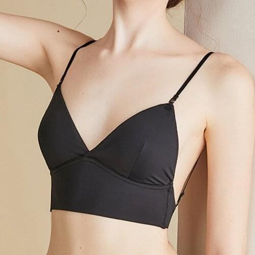 Backless Bra Women Sexy Underwear Low Back Wireless Brassiere White Lace Bralette Tops With Chest Pads