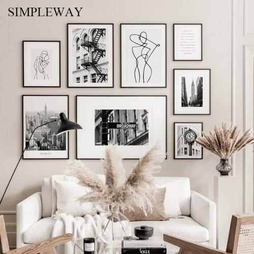 Black White Nordic Poster New York City Landscape Canvas Print Modern Abstract Wall Art Painting Decorative Picture Home Decor