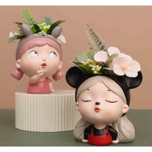 Succulent FlowerPot Cute Cartoon Girl Shape Creative Personality Garden FlowerPot Decoration Balcony Layout Potted Birthday Gift