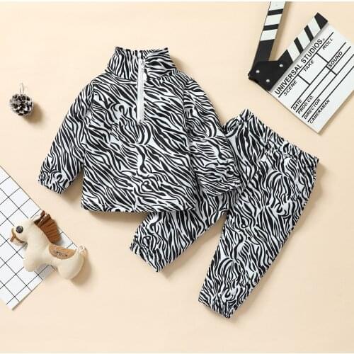 FOCUSNORM 0-4Y Fashion Kids Girls Clothes Sets 2pcs Zebra Pattern Printed Casual Sports Tops+Long Pants