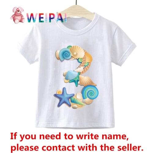 Boys and Girls Hawaii Style T-shirt Birthday Cartoon Printing Childrens Clothing Kids Sea Shell T-shirt 1-9 Baby Boy Clothes