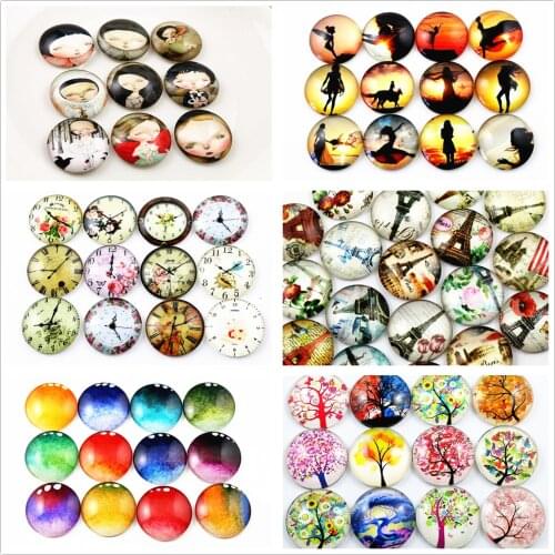 Hot Sale 10pcs 25mm New Fashion 6 style Mixed Handmade Glass Cabochons Pattern Domed Jewelry Accessories Supplies